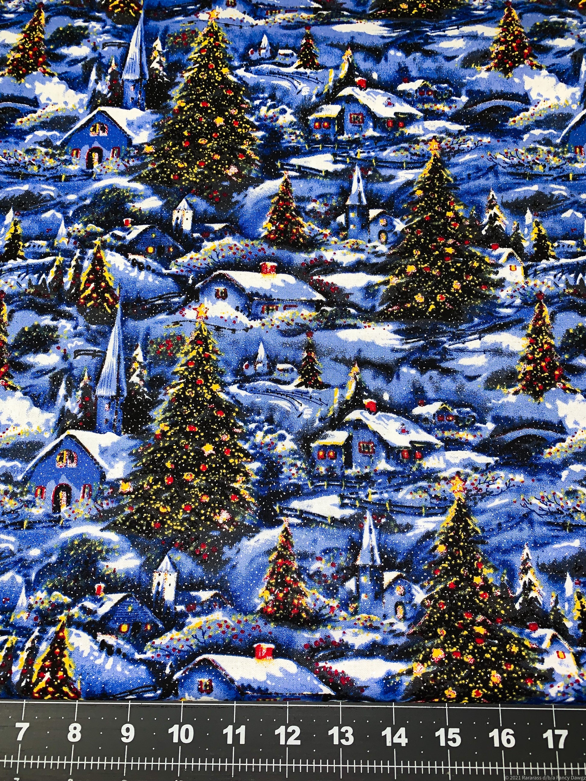 Winter Village Scene w Glitter Christmas fabric by the yard – Mary Jo  Fabrics
