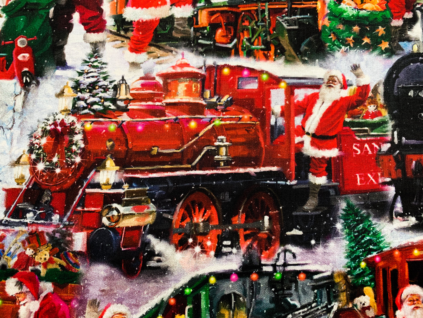 Santa Claus Christmas fabric 3502 Santa Express train fabric