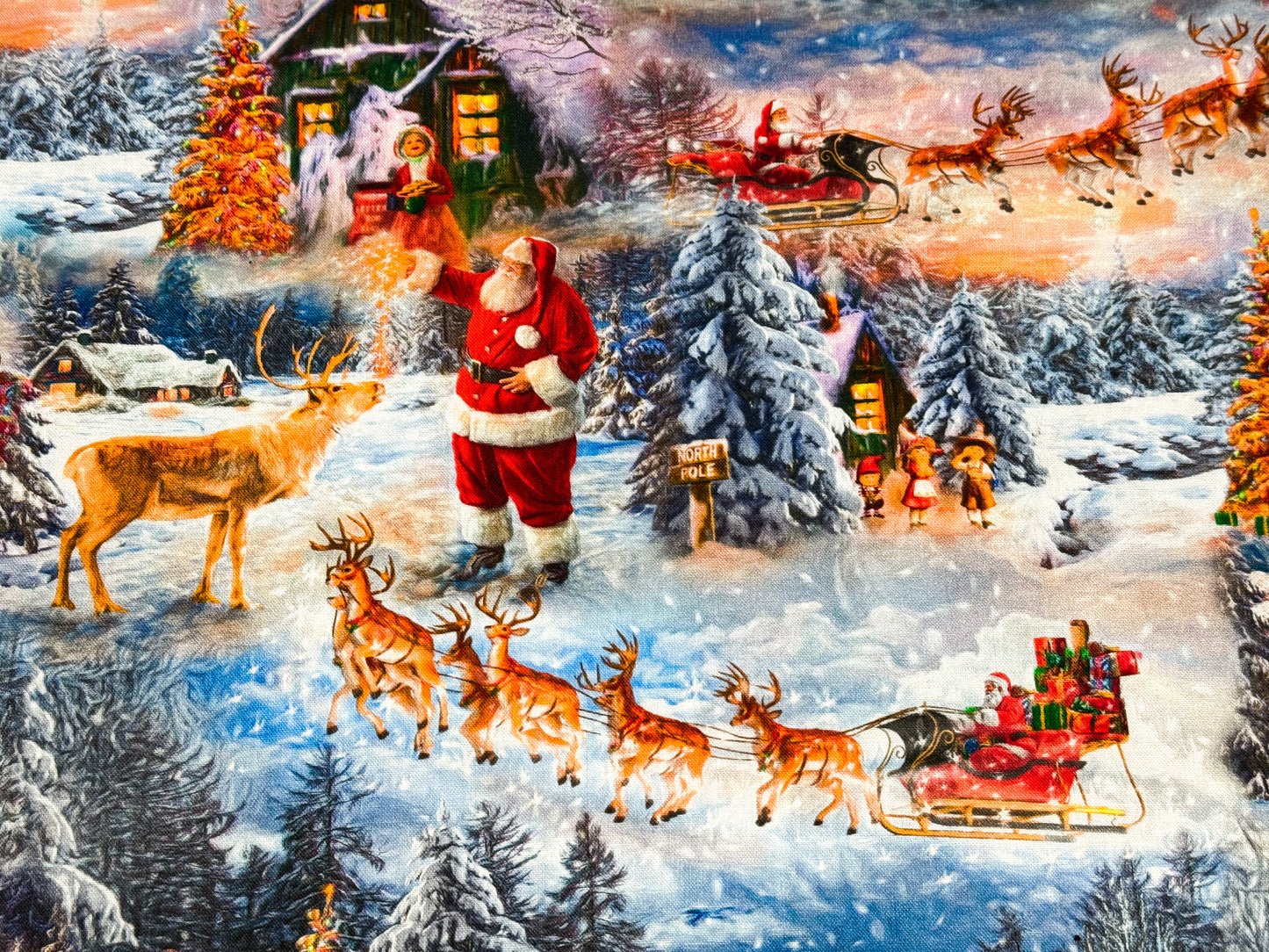 Snow White Christmas village Santa Claus fabric 3372 Santa and friends