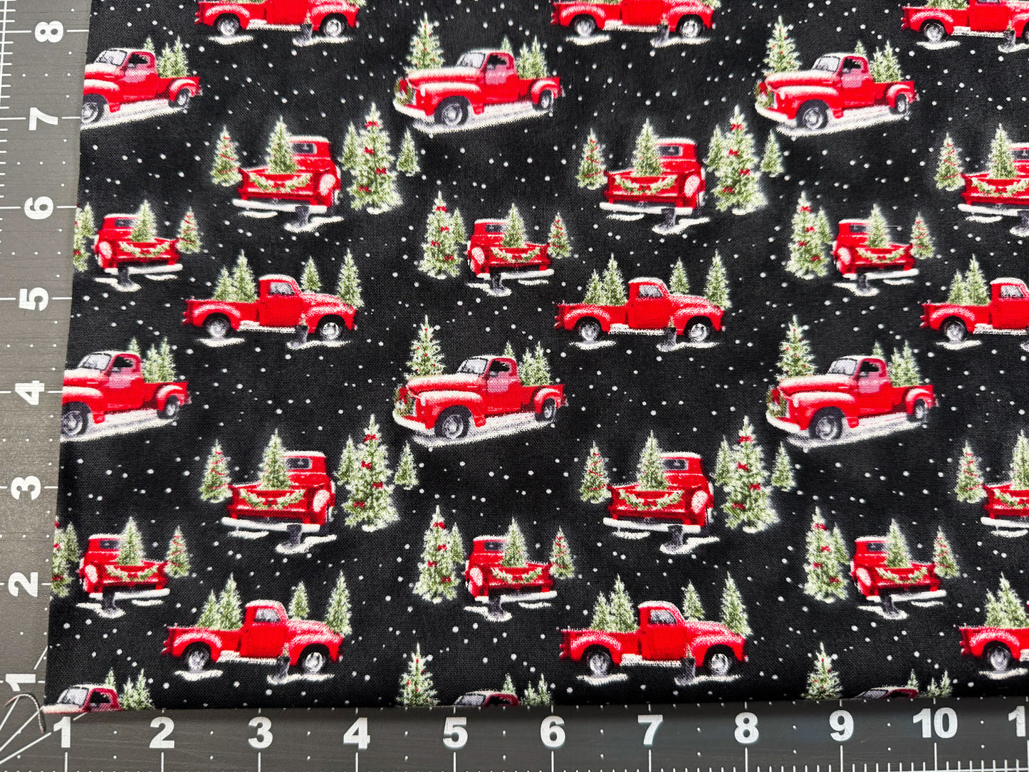 Red Truck Christmas fabric Christmas trees and vintage truck