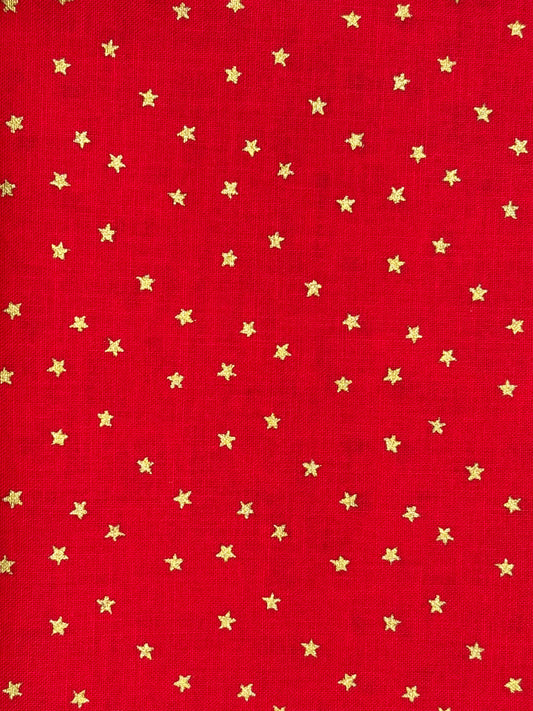 Mini Gold Stars on Bright Red cotton fabric