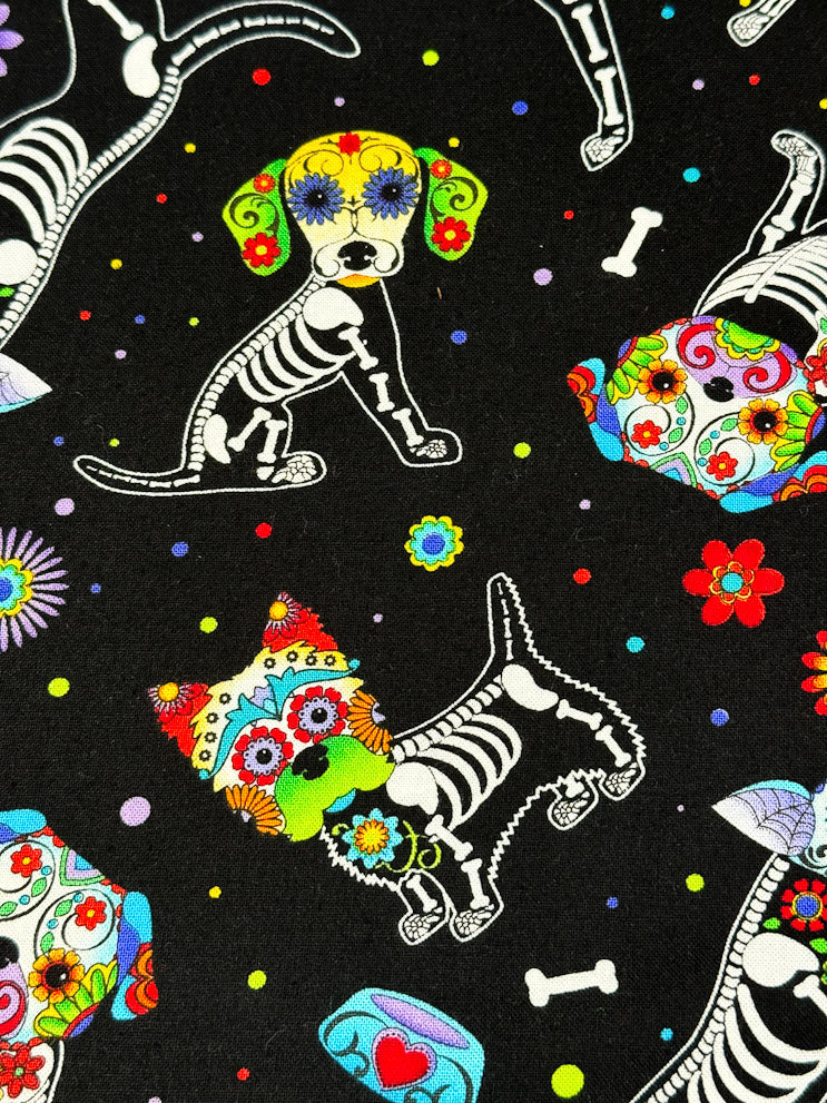 Xray Skeleton dog fabric C4640 Day of the Dead puppy cotton fabric