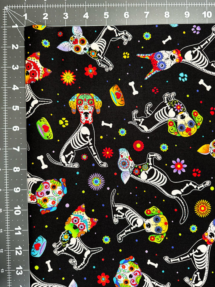 Xray Skeleton dog fabric C4640 Day of the Dead puppy cotton fabric