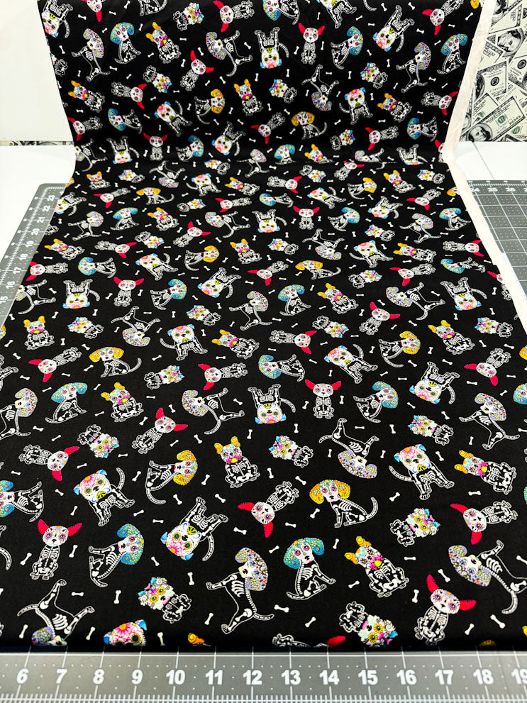 Sugar Skull dog fabric 7273 skeleton dogs cotton fabric