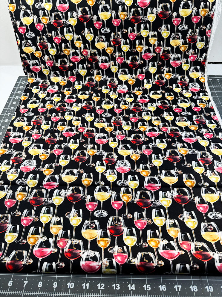 Black Wine Glass fabric CD3014 Wine cotton fabric