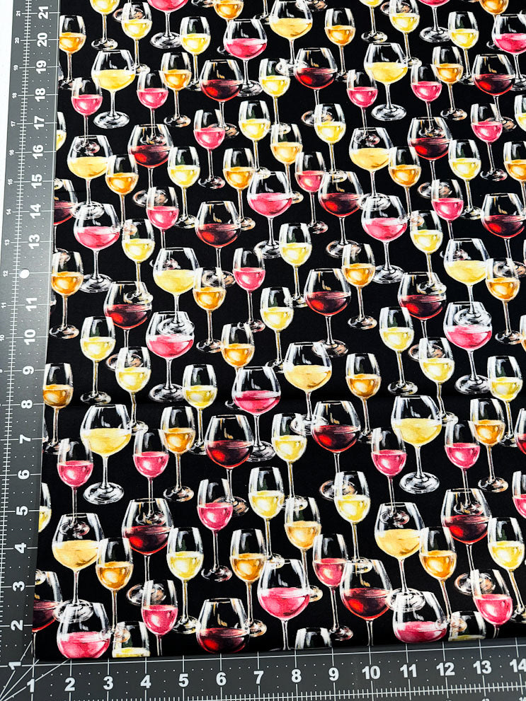 Black Wine Glass fabric CD3014 Wine cotton fabric