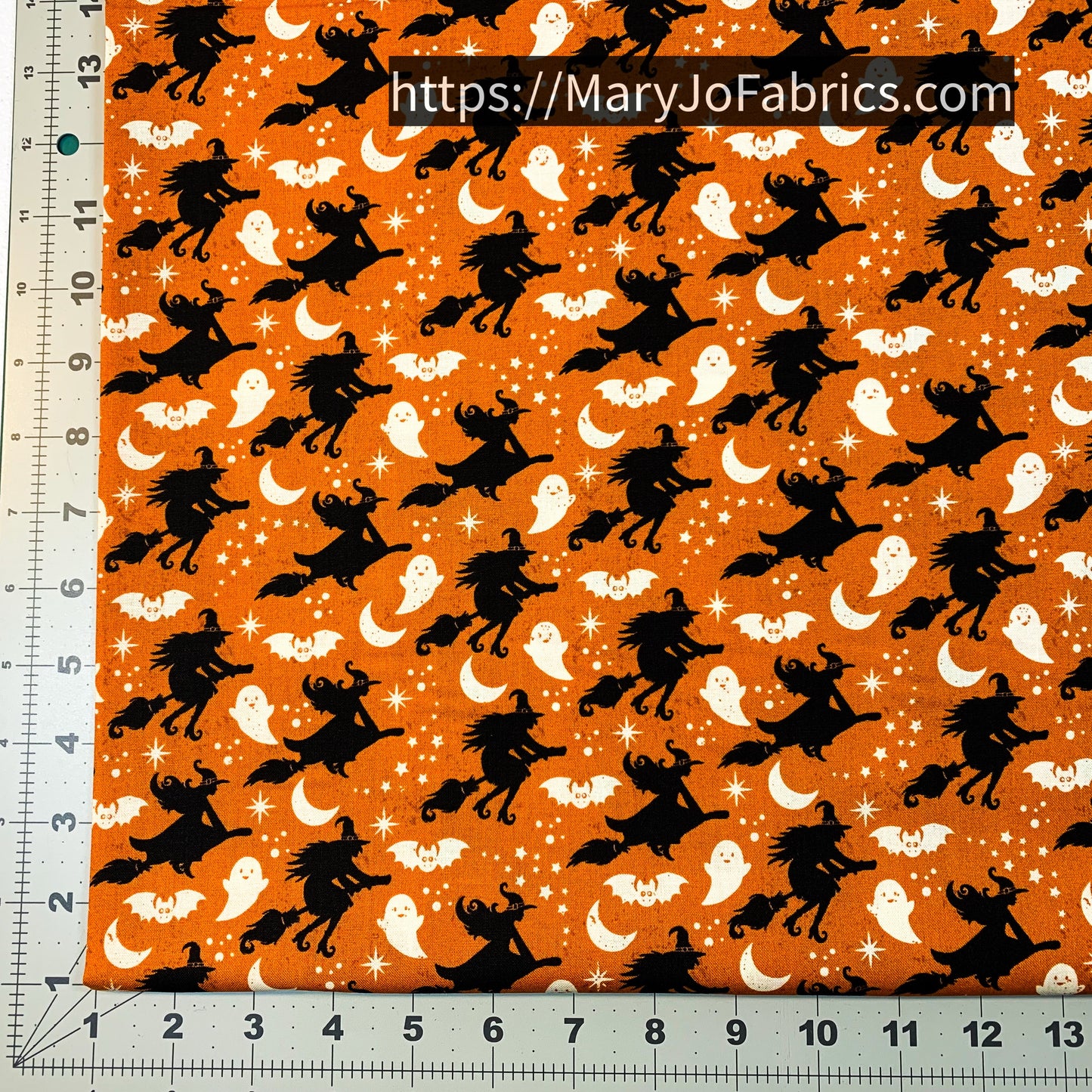 Halloween Witch Fabric 2606 Orange Witches Flying Brooms