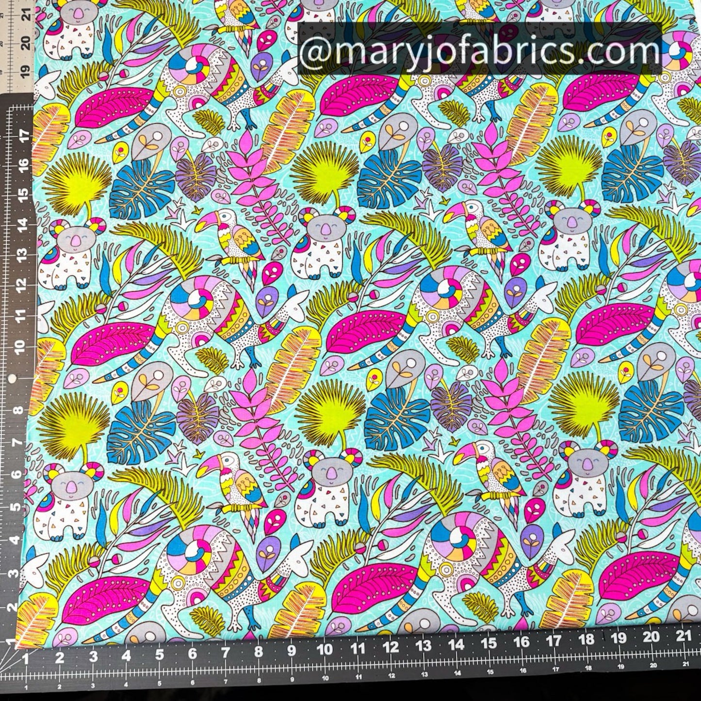 Bright Kangaroo Fabric 17000-84 Rooville Turquoise