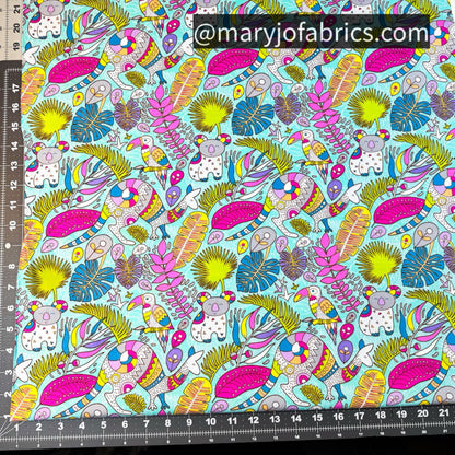 Bright Kangaroo Fabric 17000-84 Rooville Turquoise