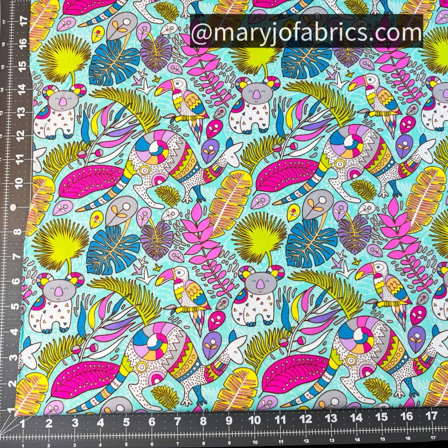 Bright Kangaroo Fabric 17000-84 Rooville Turquoise