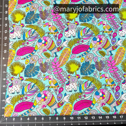 Bright Kangaroo Fabric 17000-84 Rooville Turquoise