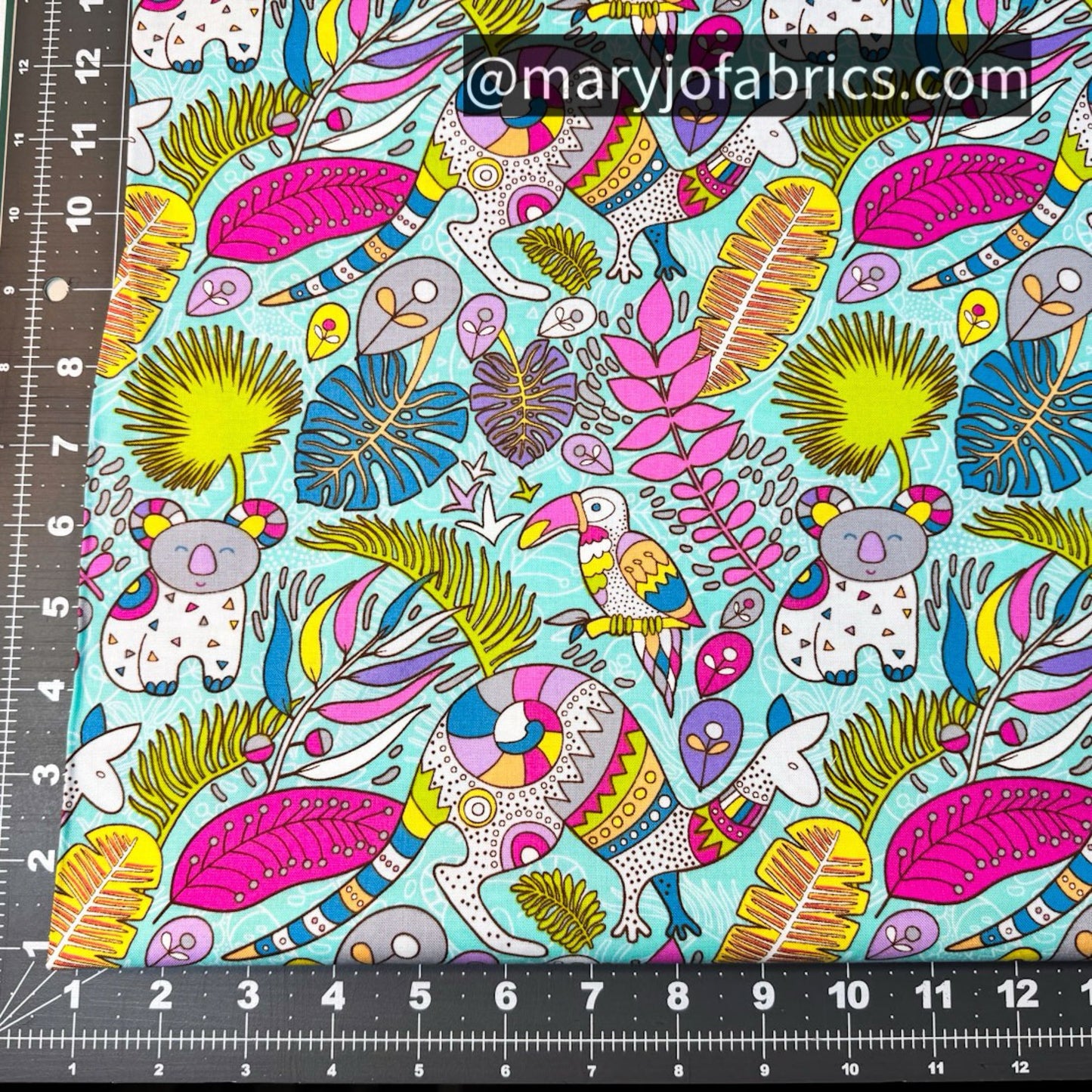 Bright Kangaroo Fabric 17000-84 Rooville Turquoise