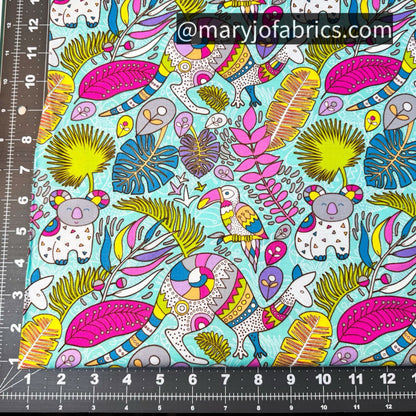 Bright Kangaroo Fabric 17000-84 Rooville Turquoise