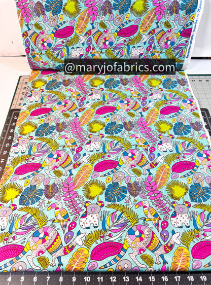 Bright Kangaroo Fabric 17000-84 Rooville Turquoise