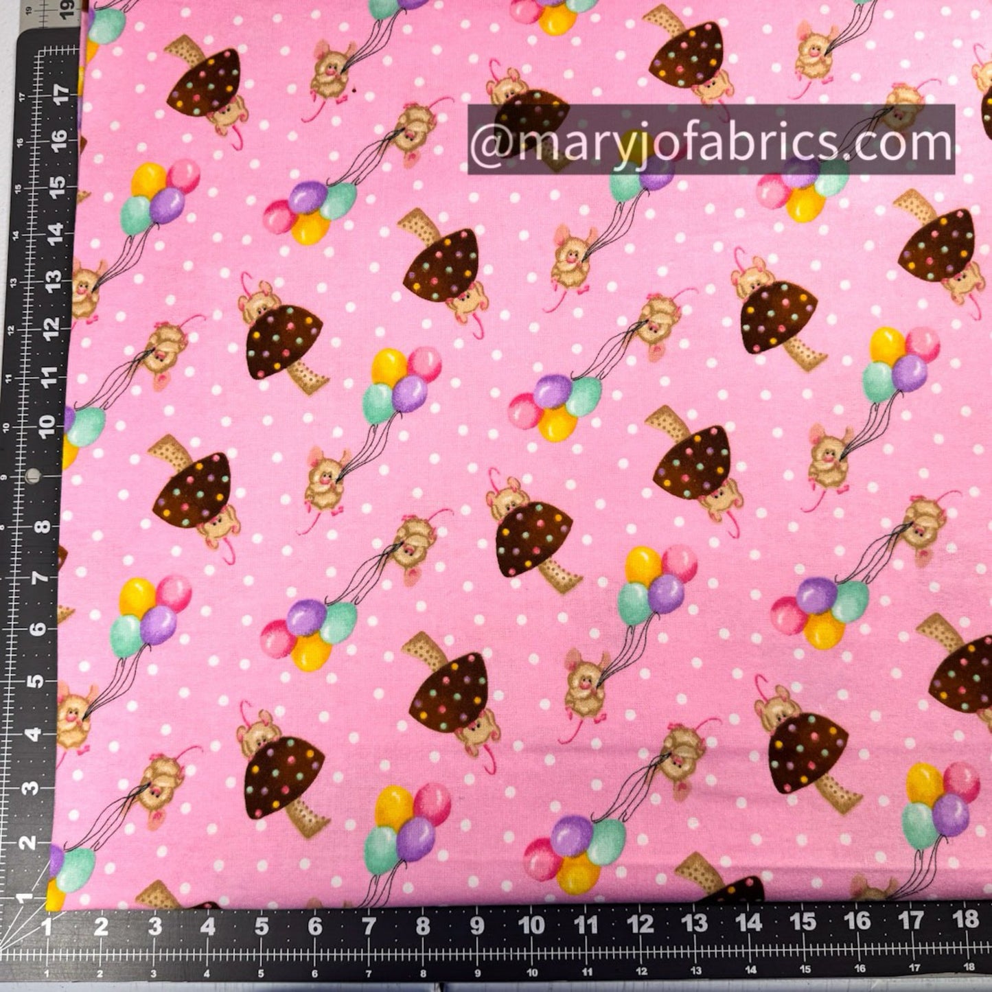 Cute Mice Balloons FLANNEL 1044-22 Pink Mushrooms
