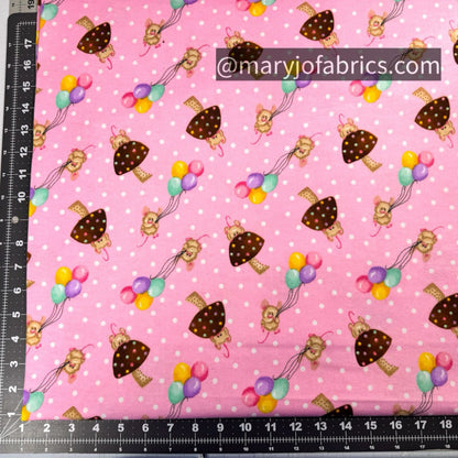 Cute Mice Balloons FLANNEL 1044-22 Pink Mushrooms