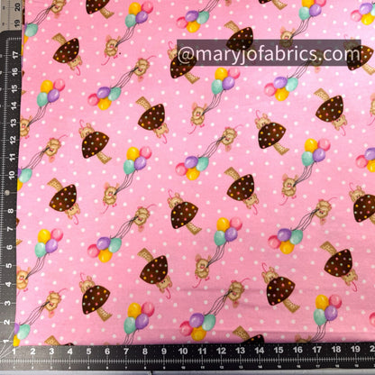 Cute Mice Balloons FLANNEL 1044-22 Pink Mushrooms