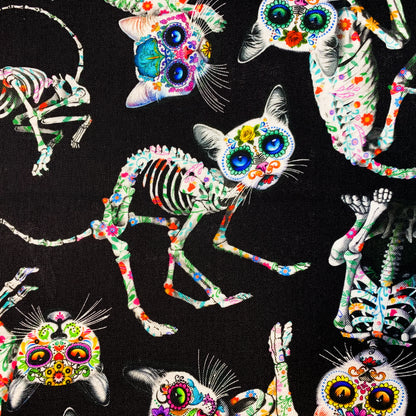 Sugar Skull Cat fabric CD3602 Skeleton cat cotton fabric