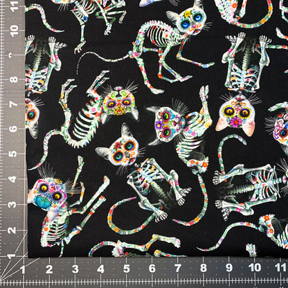 Sugar Skull Cat fabric CD3602 Skeleton cat cotton fabric