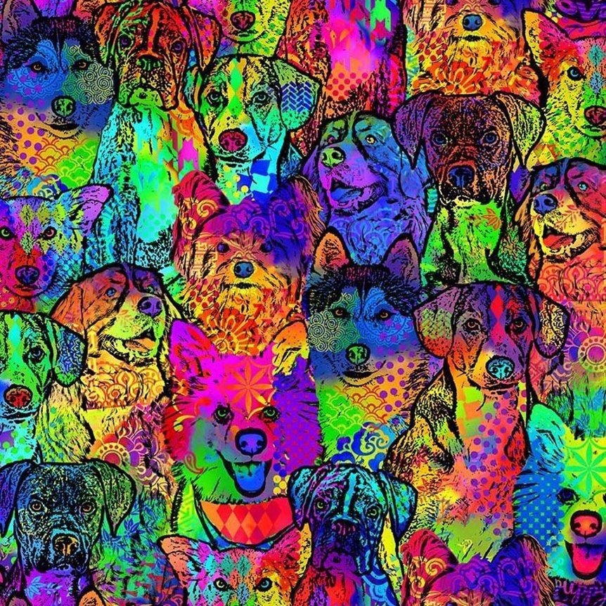 Rainbow Dog fabric CD4363 Comic Dog Cotton Fabric
