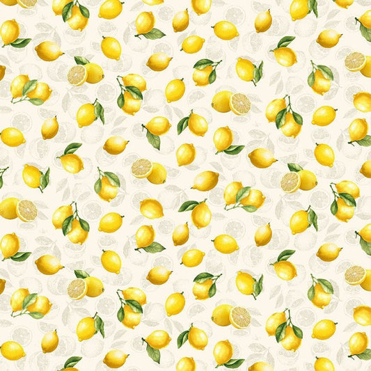 Lemon Fabric CD3444 Cream Tossed Lemons Fruit