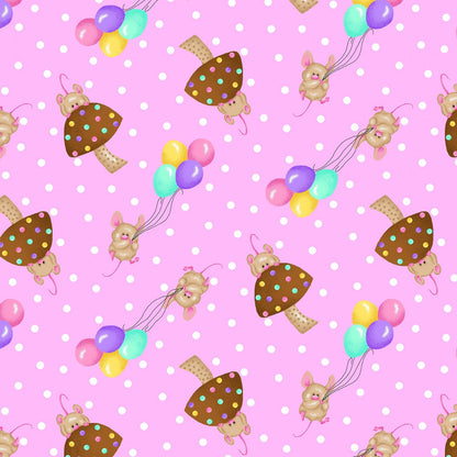 Cute Mice Balloons FLANNEL 1044-22 Pink Mushrooms
