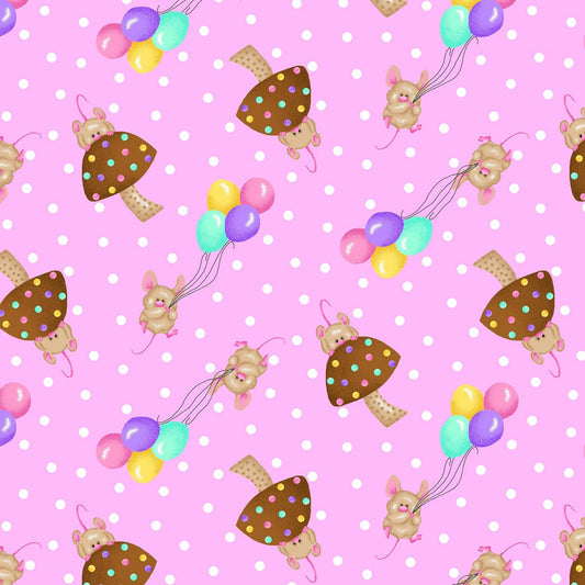 Cute Mice Balloons FLANNEL 1044-22 Pink Mushrooms