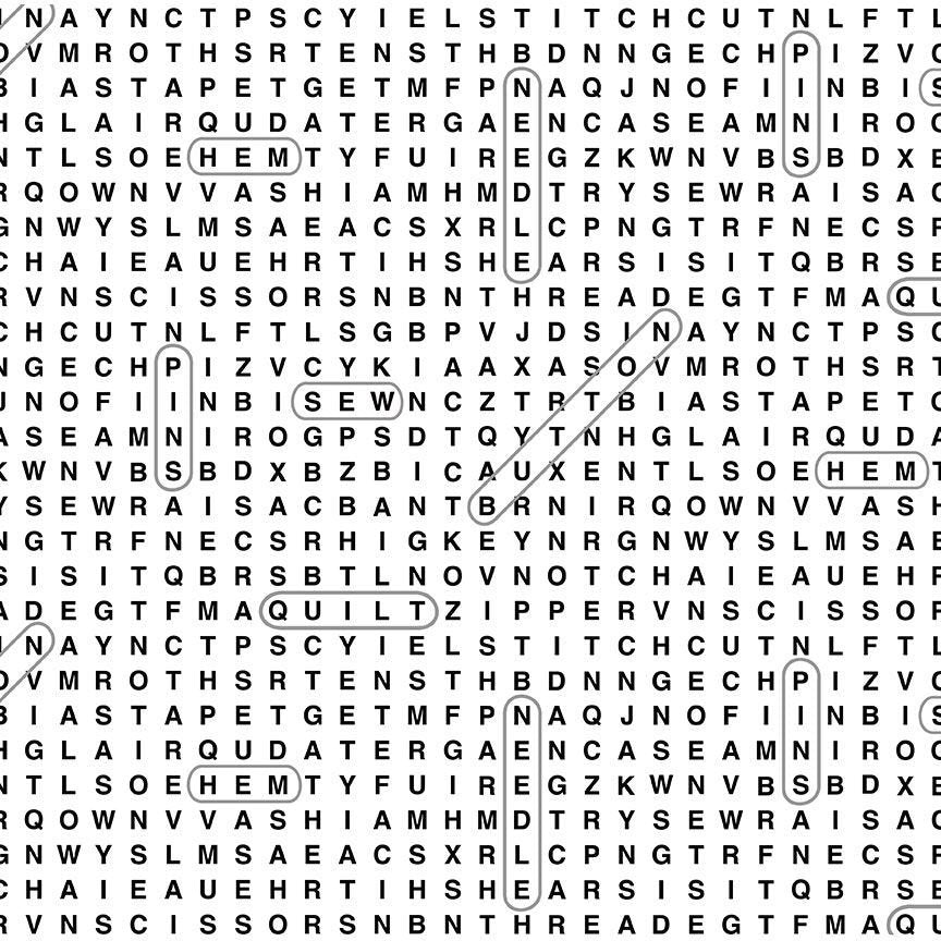 Crossword fabric CD2596 White Sewing Word Search Mary Jo Fabrics