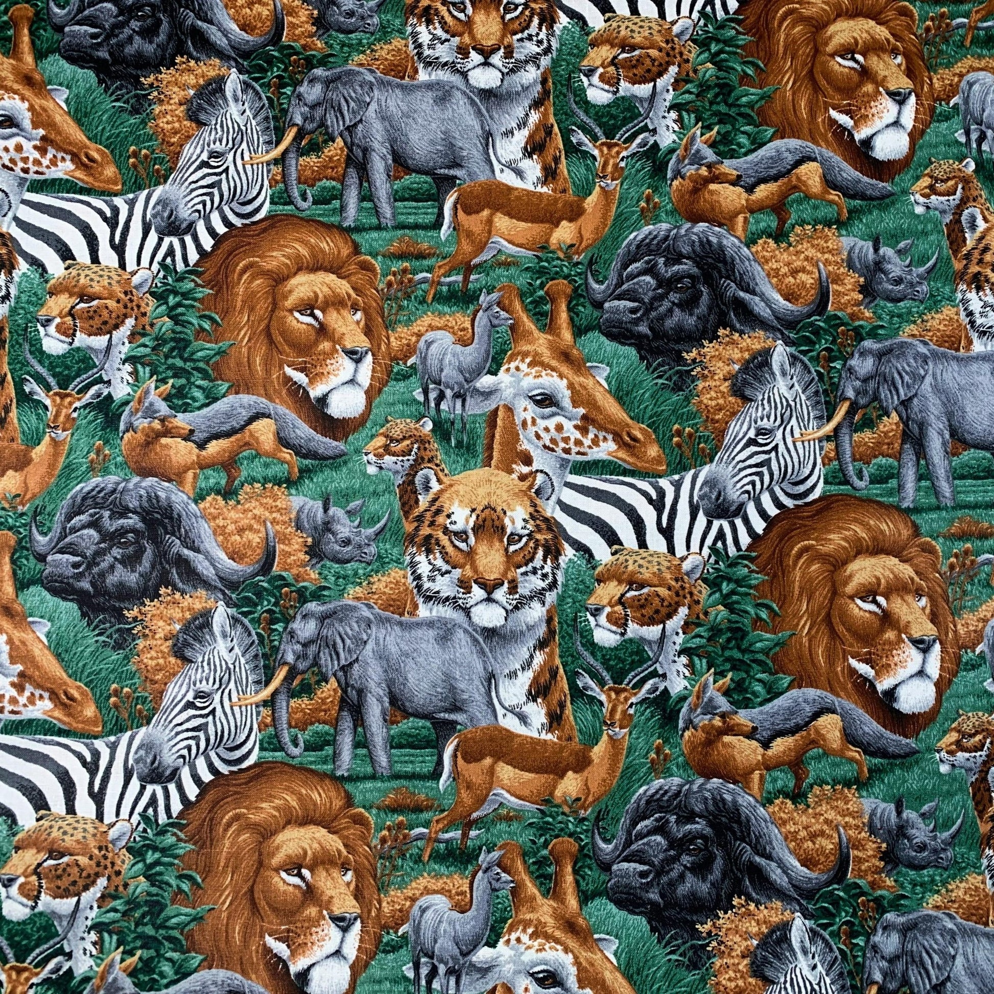 African Safari animal fabric lions zebras elephants - Mary Jo Fabrics