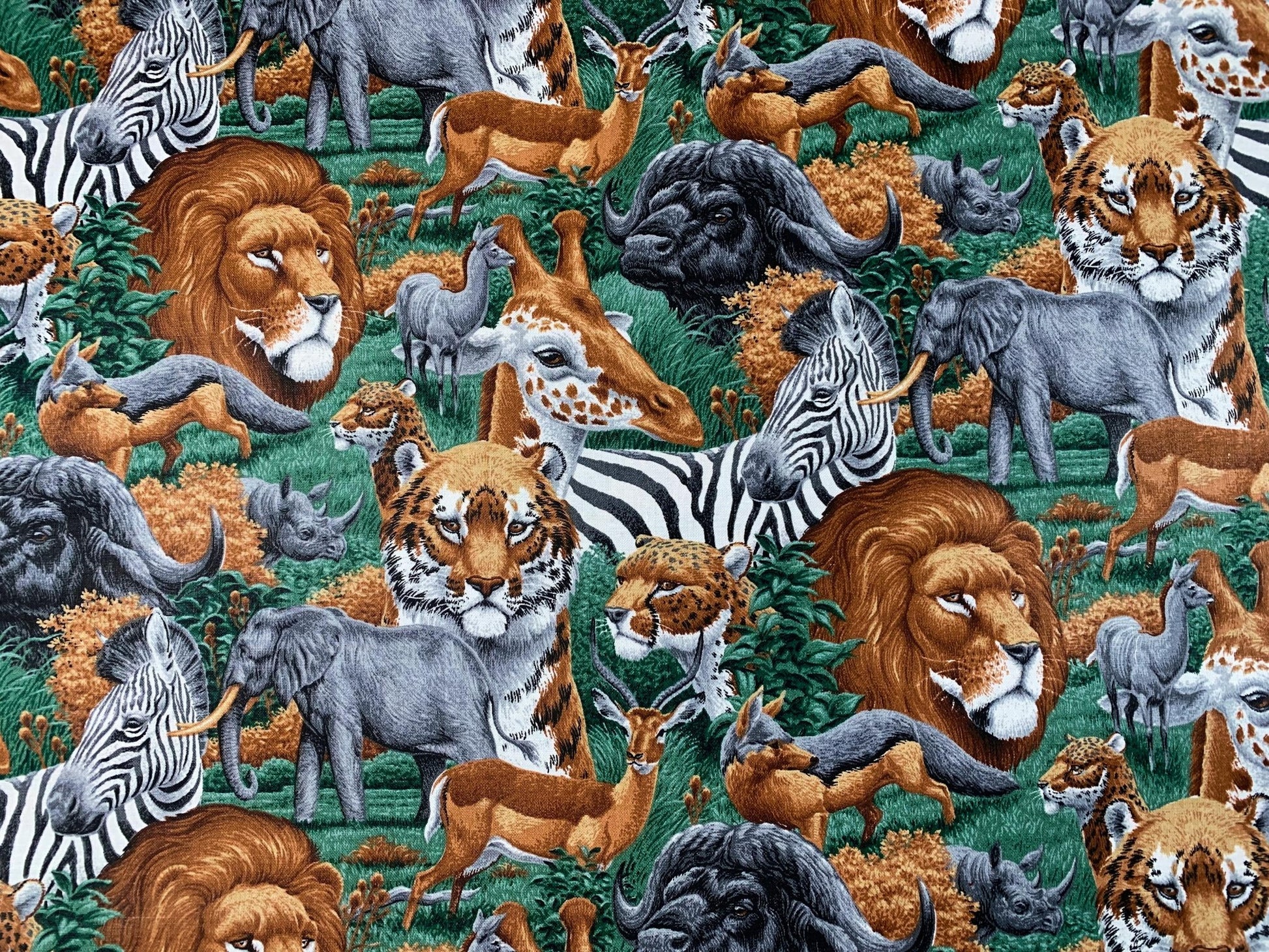 African Safari animal fabric lions zebras elephants - Mary Jo Fabrics