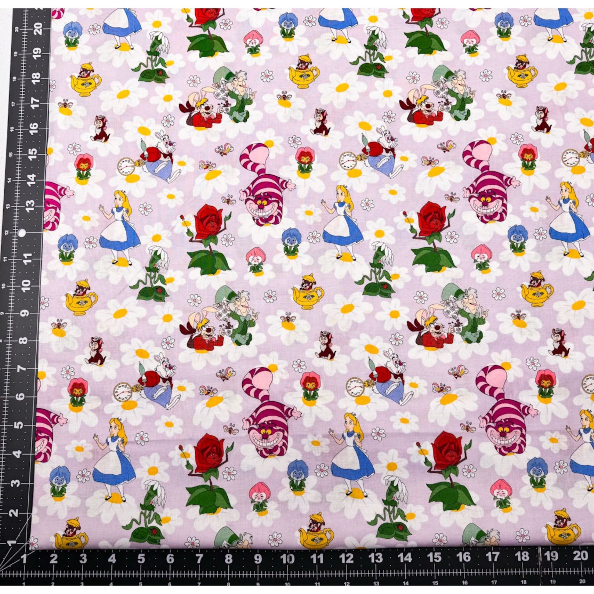 Alice in Wonderland Fabric 80145 Alice Mad Hatter Cheshire Cat - Mary Jo Fabrics