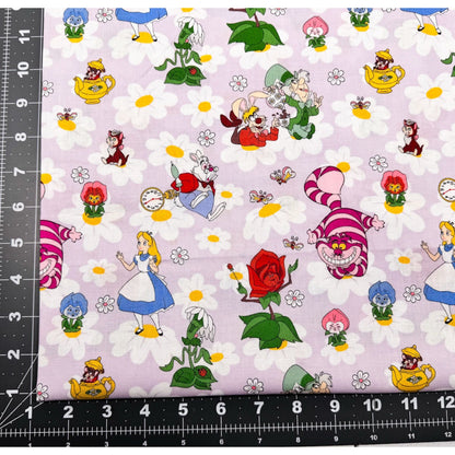 Alice in Wonderland Fabric 80145 Alice Mad Hatter Cheshire Cat - Mary Jo Fabrics
