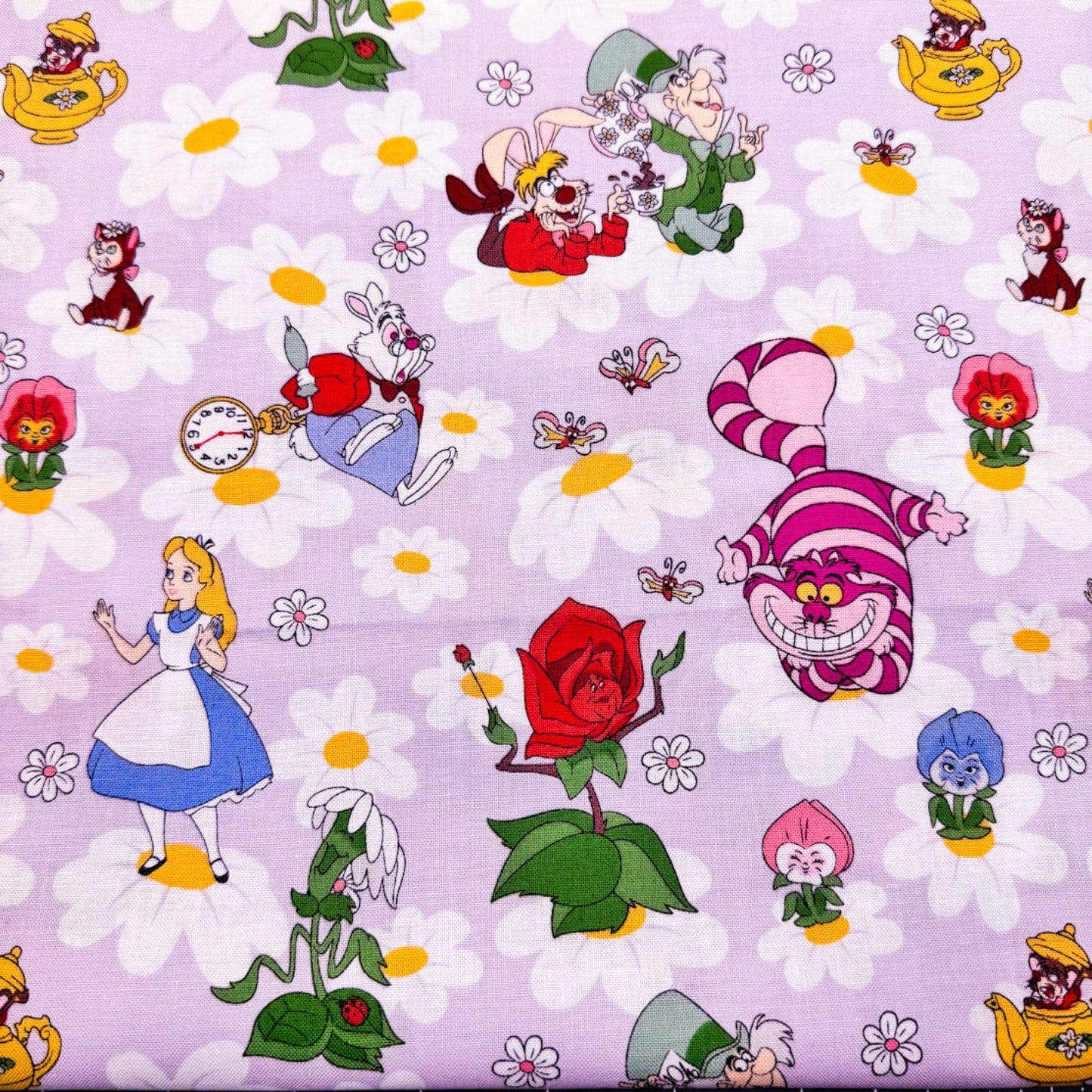 Alice in Wonderland Fabric 80145 Alice Mad Hatter Cheshire Cat - Mary Jo Fabrics