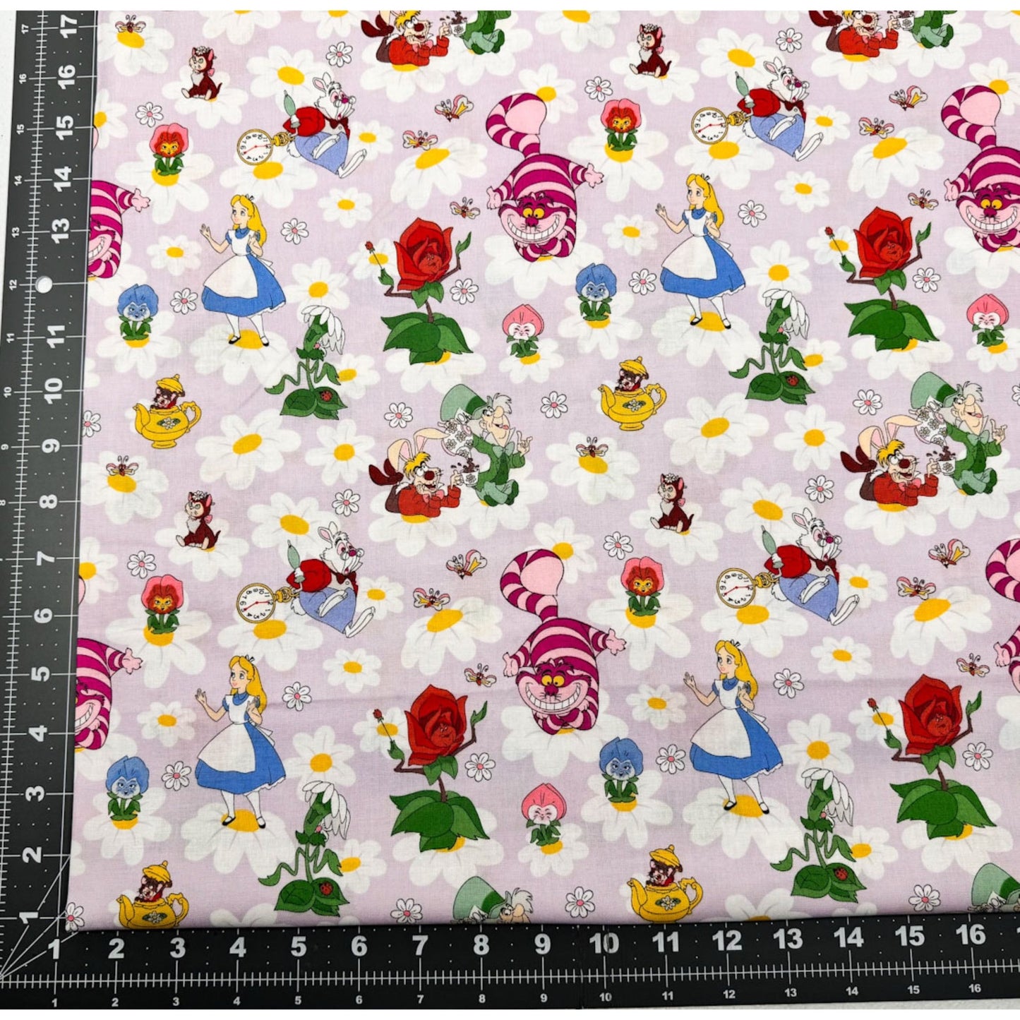 Alice in Wonderland Fabric 80145 Alice Mad Hatter Cheshire Cat - Mary Jo Fabrics