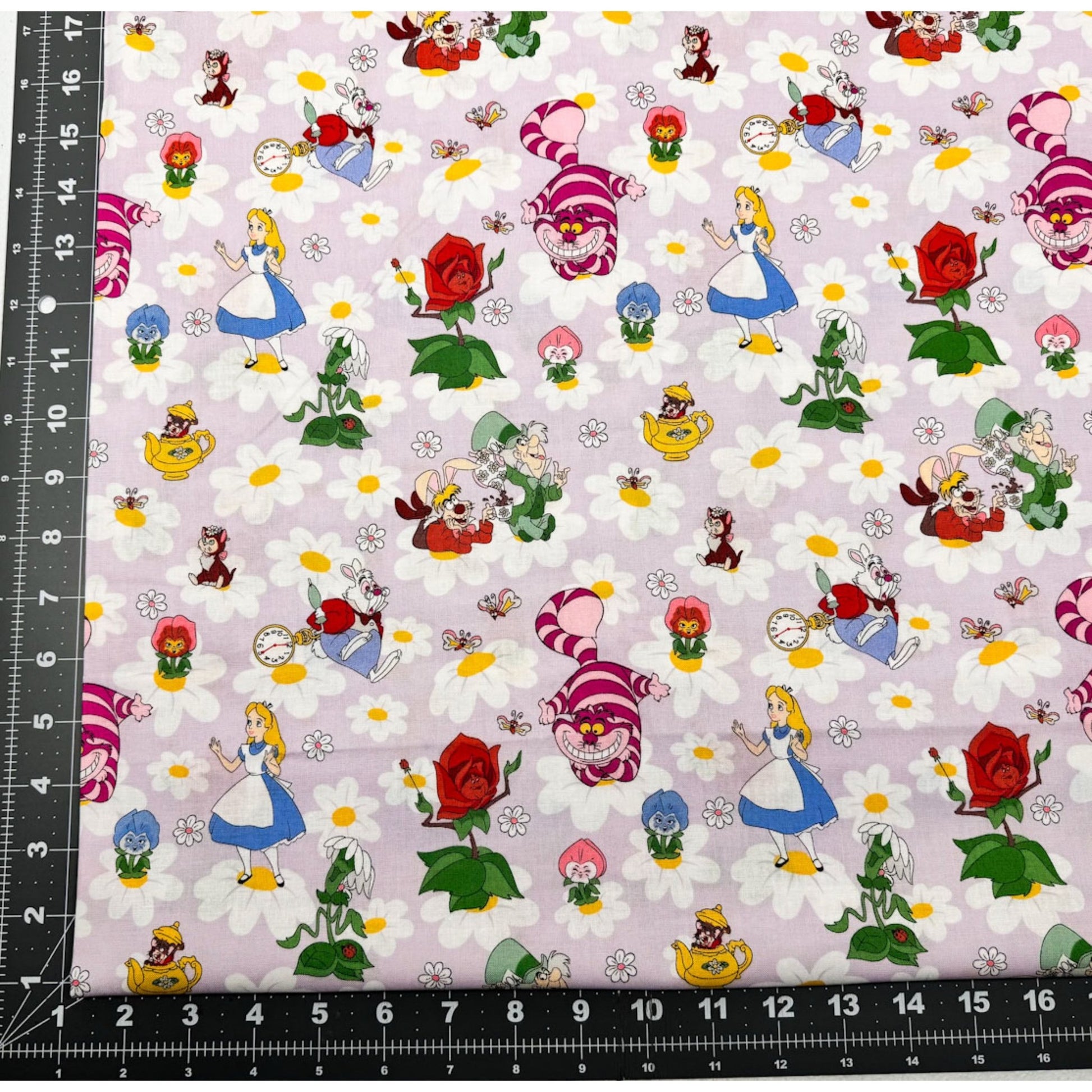 Alice in Wonderland Fabric 80145 Alice Mad Hatter Cheshire Cat - Mary Jo Fabrics