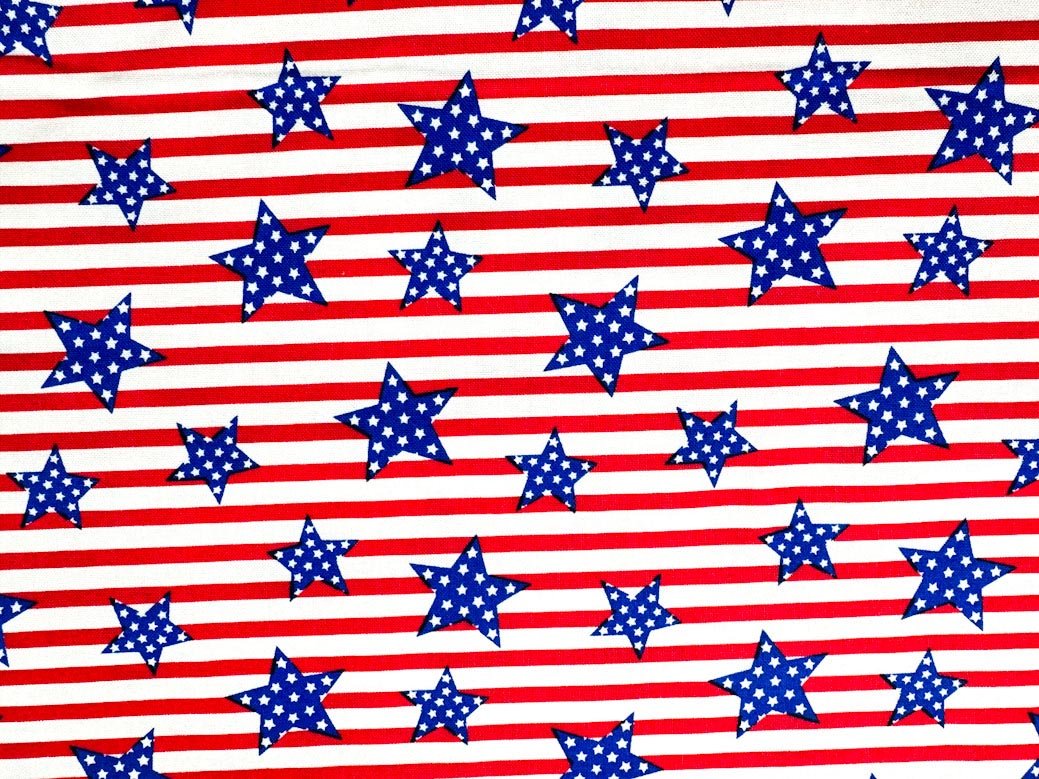 American Blue Stars Red Stripes Patriotic cotton Red White and Blue - Mary Jo Fabrics