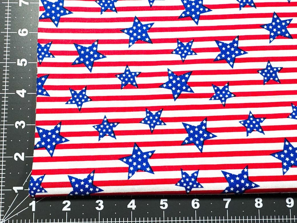 American Blue Stars Red Stripes Patriotic cotton Red White and Blue - Mary Jo Fabrics