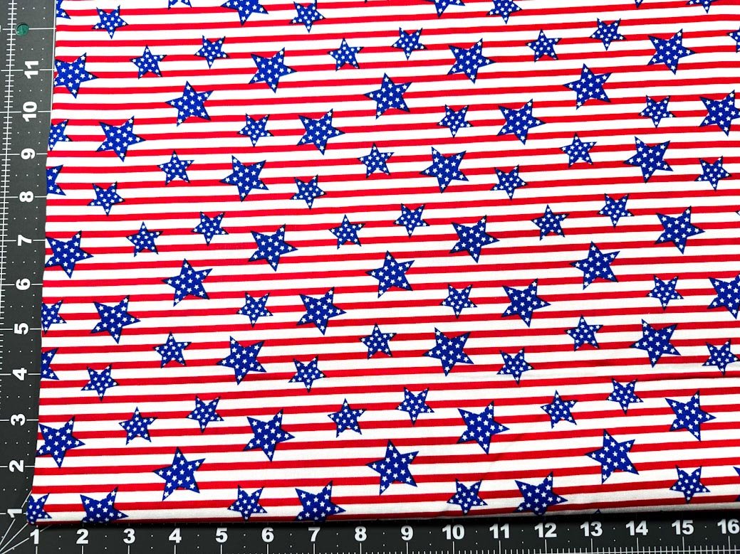 American Blue Stars Red Stripes Patriotic cotton Red White and Blue - Mary Jo Fabrics