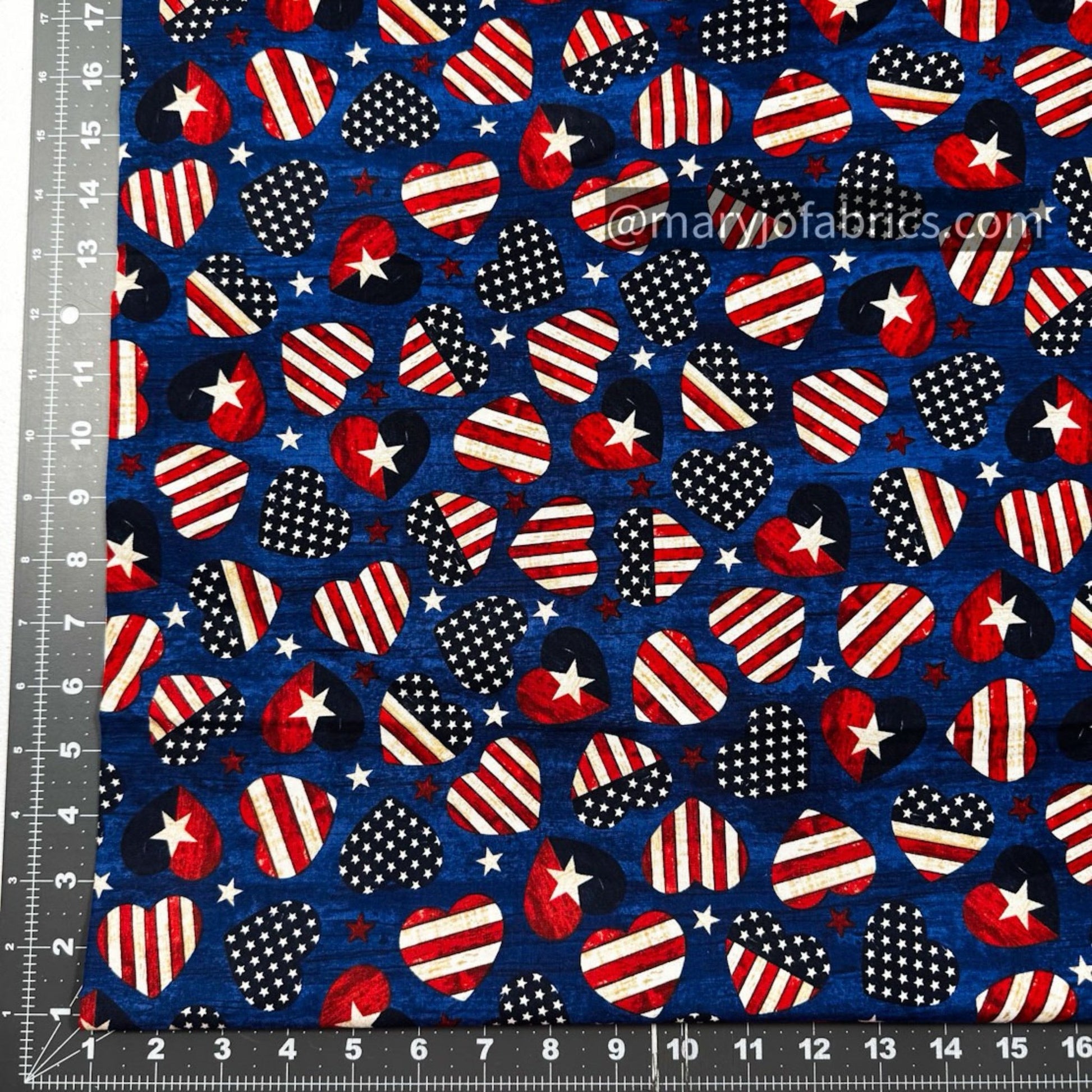 American Flag Patriotic Hearts Fabric C7046 USA Navy - Mary Jo Fabrics
