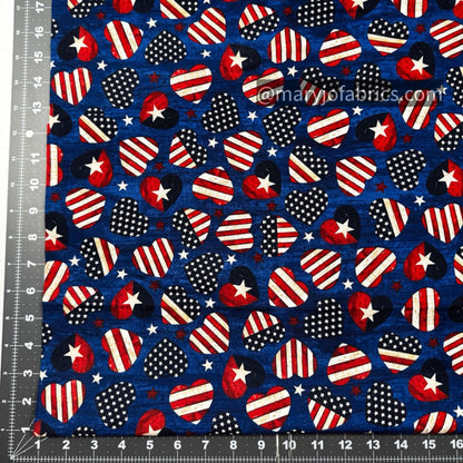 American Flag Patriotic Hearts Fabric C7046 USA Navy - Mary Jo Fabrics