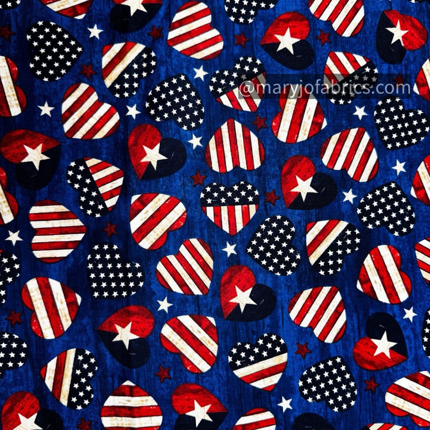 American Flag Patriotic Hearts Fabric C7046 USA Navy - Mary Jo Fabrics