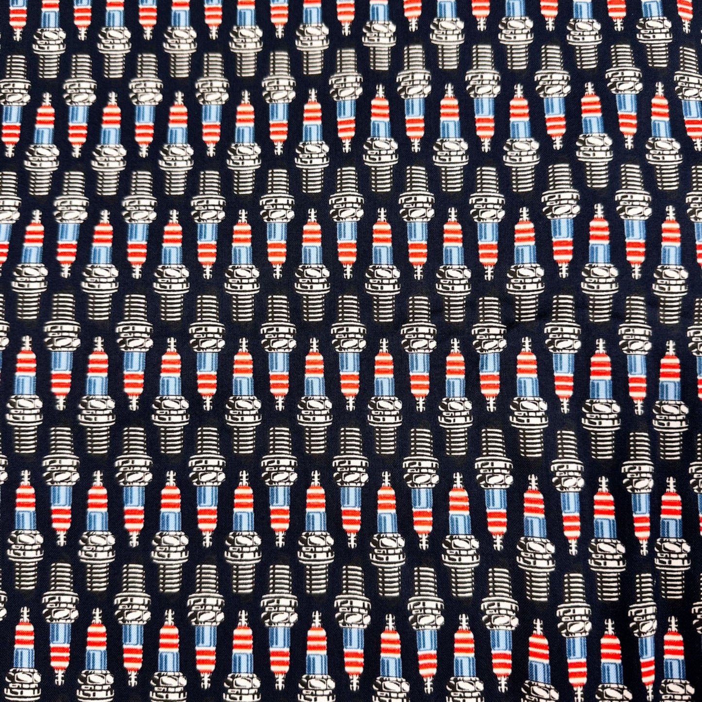 American Muscle Car Fabric 533578 Patriotic Spark Plugs - Mary Jo Fabrics