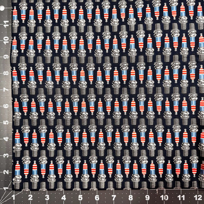 American Muscle Car Fabric 533578 Patriotic Spark Plugs - Mary Jo Fabrics