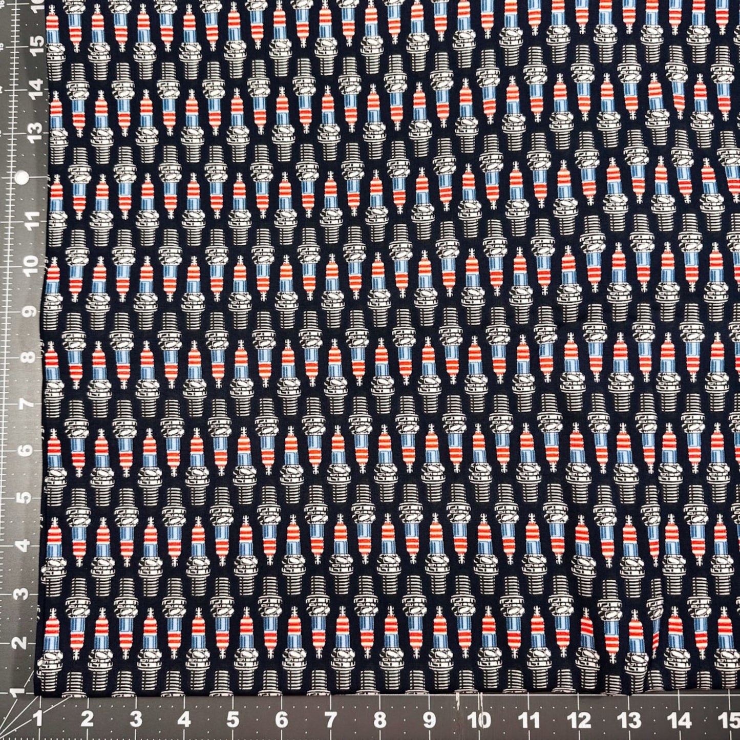 American Muscle Car Fabric 533578 Patriotic Spark Plugs - Mary Jo Fabrics