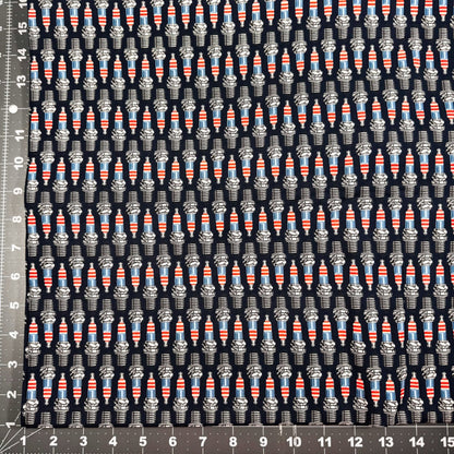 American Muscle Car Fabric 533578 Patriotic Spark Plugs - Mary Jo Fabrics