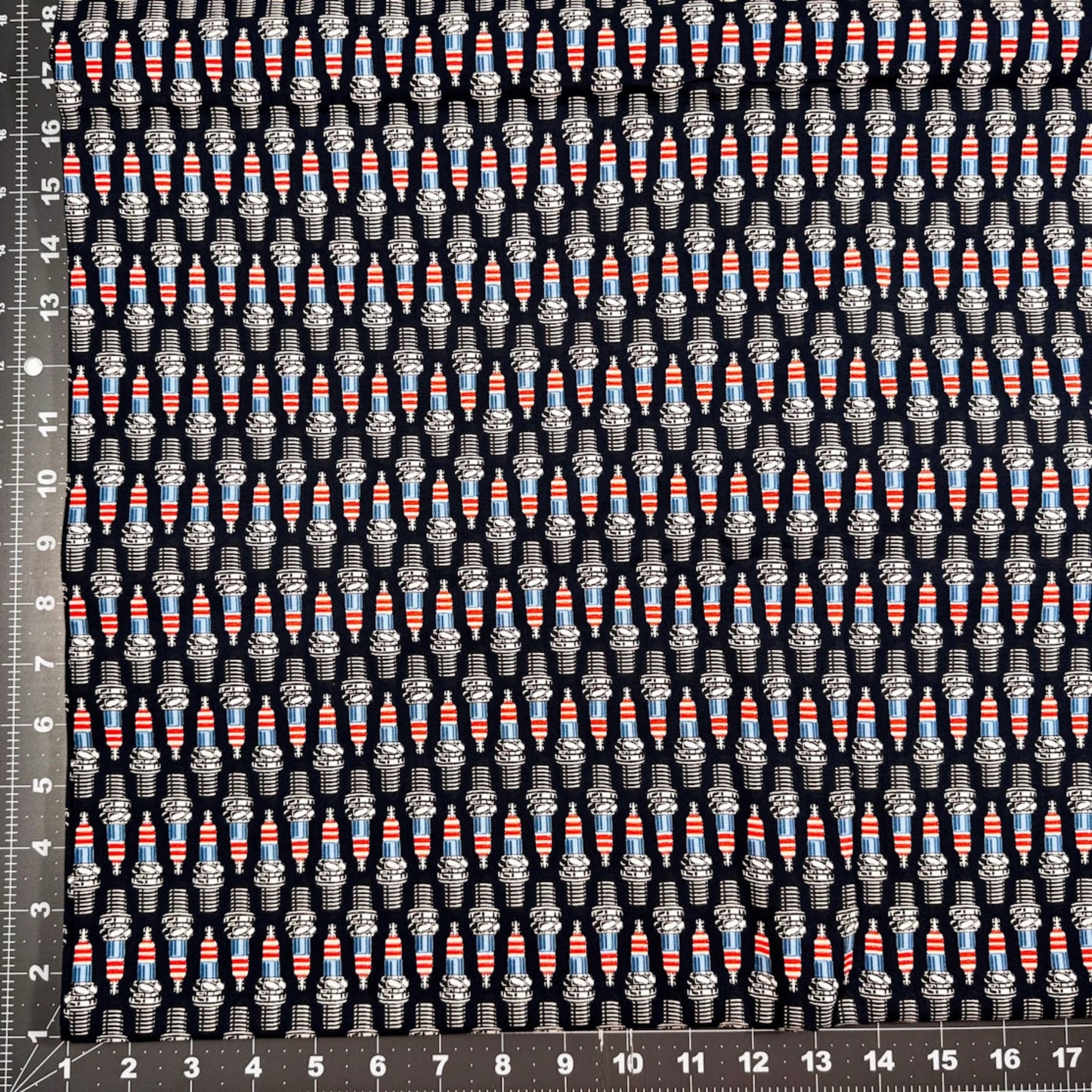 American Muscle Car Fabric 533578 Patriotic Spark Plugs - Mary Jo Fabrics