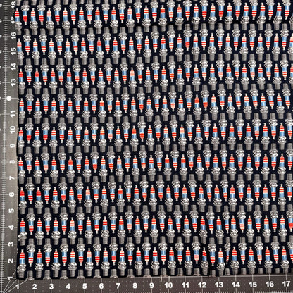 American Muscle Car Fabric 533578 Patriotic Spark Plugs - Mary Jo Fabrics