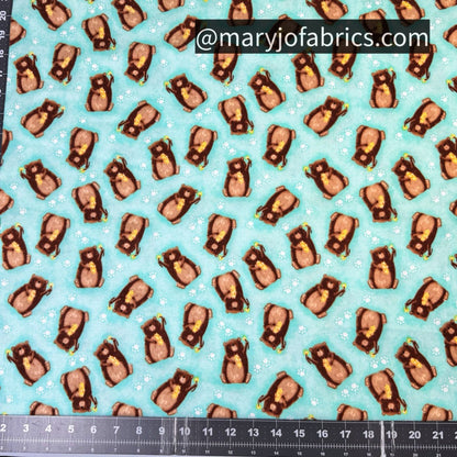 Aqua Bear FLANNEL 1036 - 66 Nursery Bears w Flowers - Mary Jo Fabrics