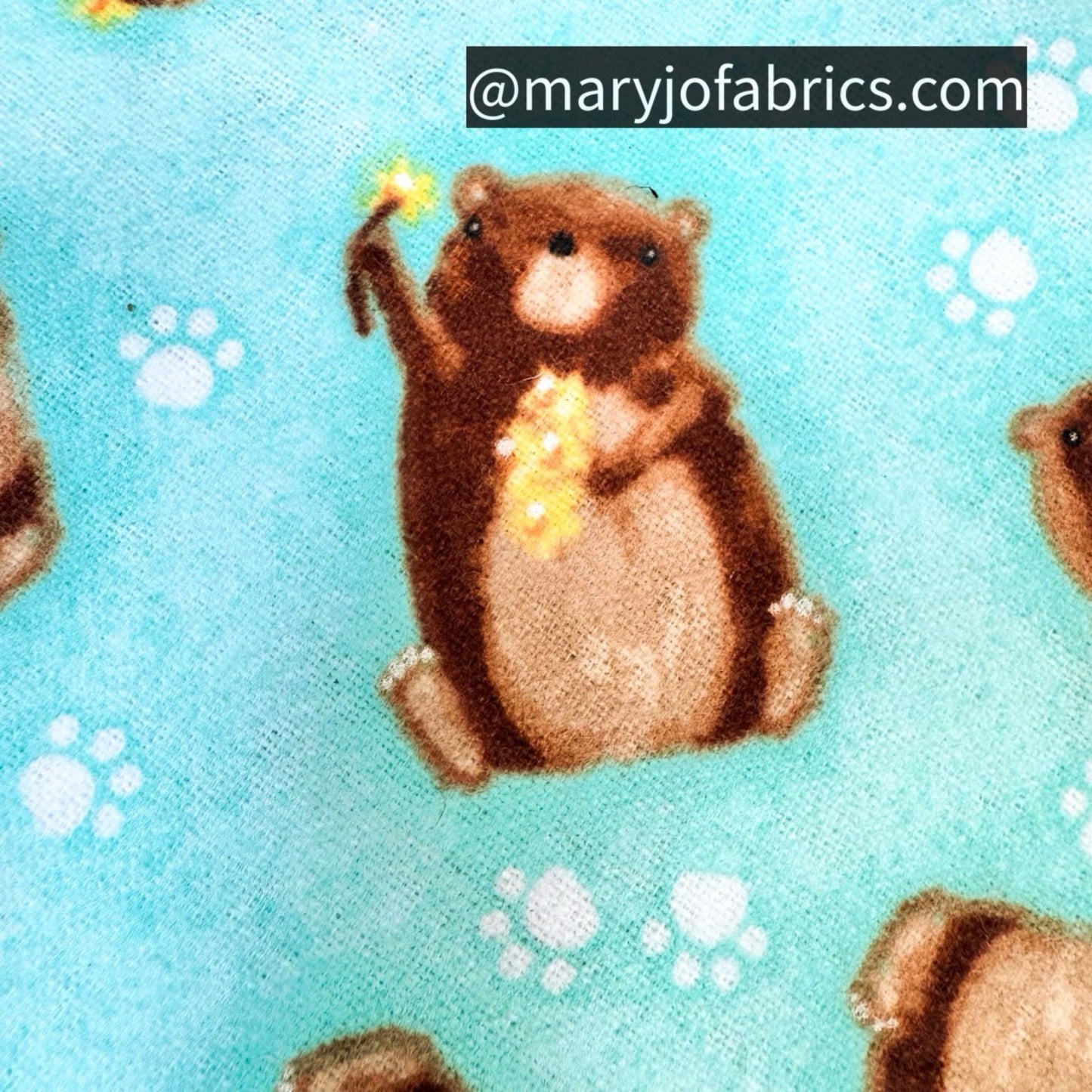 Aqua Bear FLANNEL 1036 - 66 Nursery Bears w Flowers - Mary Jo Fabrics