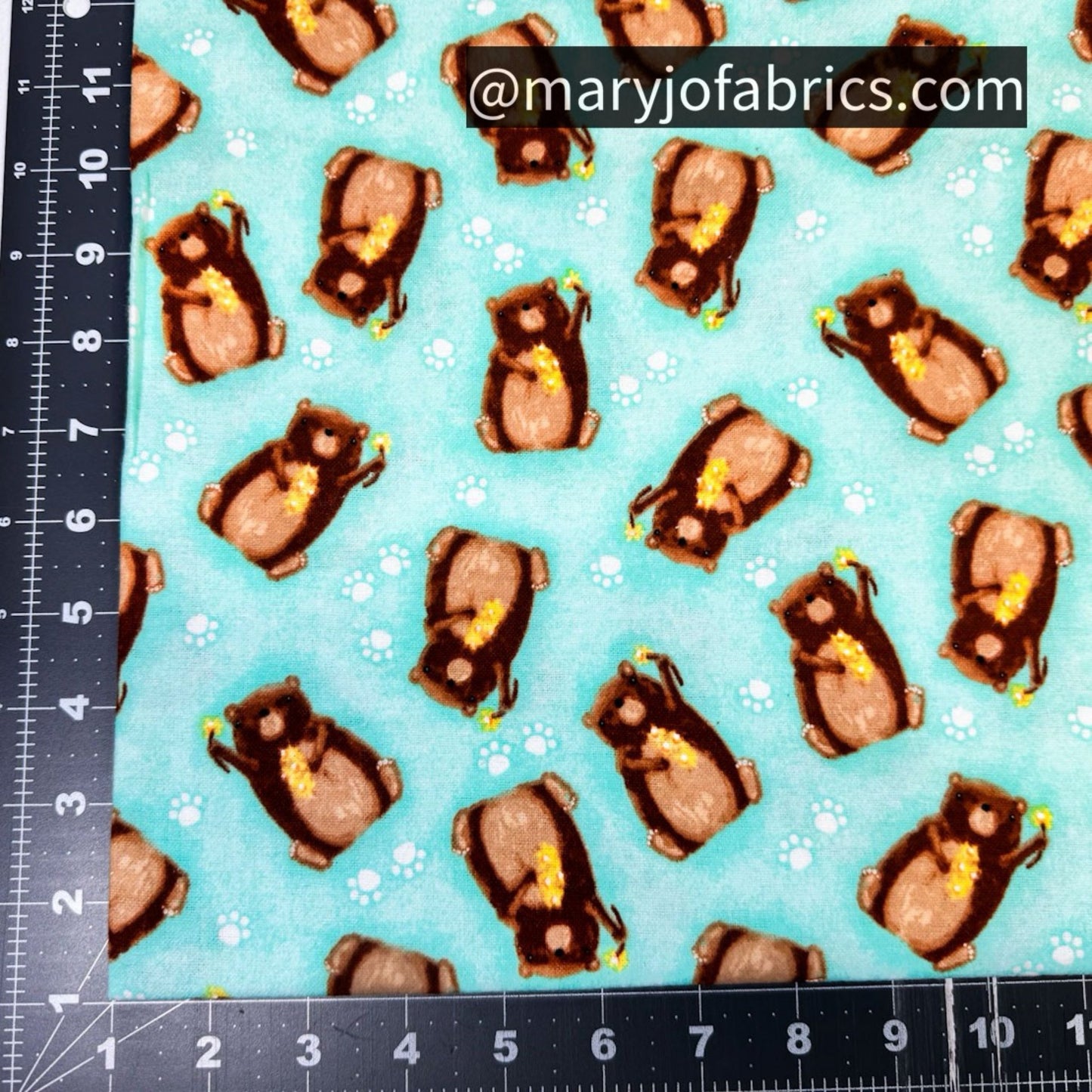 Aqua Bear FLANNEL 1036 - 66 Nursery Bears w Flowers - Mary Jo Fabrics